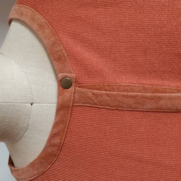 Copy VINTAGE DESIGNER SUEDE Trimmed Sigrid Olsen Snap Closure Melon Cardi - Picture 2 of 12